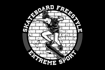 Wall Mural - Skateboard freestyle extreme sport design silhouette