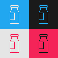 Sticker - Pop art line Closed glass bottle with milk icon isolated on color background. Vector