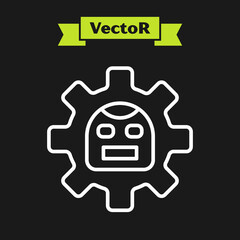 Poster - White line Robot icon isolated on black background. Artificial intelligence, machine learning, cloud computing. Vector
