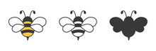 Cute Bee Set. Color, Black And White, Silhouette Bee Collection. Vector Illustration For Drawing.