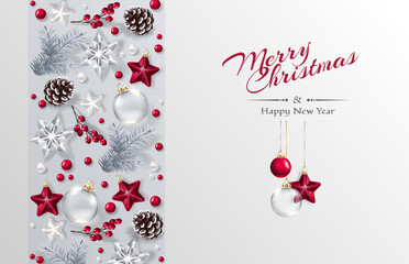 Wall Mural - Christmas decorative background with festive decoration elements. New Year concept. 