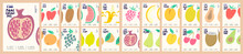 Fruits Are Drawn. Big Set. Collection Of Vector Illustrations. Simple, Flat Design. Patterns And Backgrounds. Perfect For Poster, Cover, Banner.