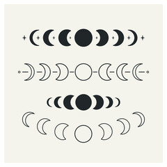 Wall Mural - moon phases collection. heavenly cycle. moon calendar. сelestial vector set.