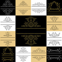 Set Of Black Gold Framed Labels. Monograms For Design