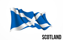 Scotland Flag State Symbol Isolated On Background National Banner. Greeting Card National Independence Day Part Of The United Kingdom. Banner With Realistic Flag Of Saint Andrew's Cross Or The Saltire
