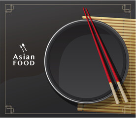 Wall Mural - Empty plate with chopsticks on a table, vector illustration