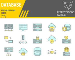 Aufkleber - database color line icon set, cloud computing collection, vector graphics, logo illustrations, big d