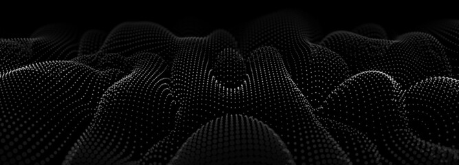 Poster - Wave of dots. Abstract background of points. Cyber particles. Big data stream. Vector illustration