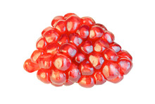Red Grains Of Fresh Ripe Pomegranate Isolated On White Background