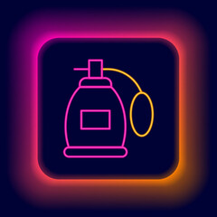 Canvas Print - Glowing neon line Perfume icon isolated on black background. Colorful outline concept. Vector