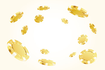 Fototapete - Gold poker chips flying around the center.