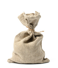 Full Canvas Bag Tied With Rope And Isolated On A White Background