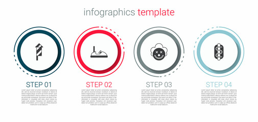 Poster - Set Firework rocket, Bumper car, Clown head and Hotdog sandwich. Business infographic template. Vector