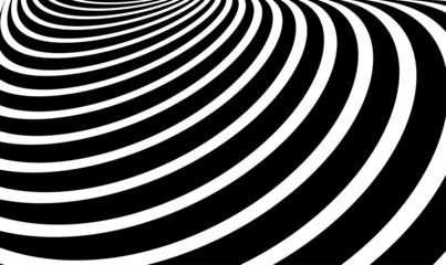 Poster - 3D black and white curve lines in perspective background. Optical art abstract background wave design black and white. Black and white mobious wave stripe optical design op art. Vector EPS10.