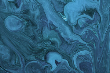  Abstract fluid art background navy blue and turquoise colors. Liquid marble. Acrylic painting with sapphire gradient.