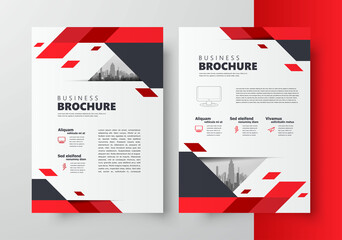 Wall Mural - Flyer Cover design template geometric style red color, blocks for images
