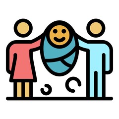 Poster - Happy newborn family icon. Outline happy newborn family vector icon color flat isolated
