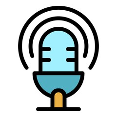 Poster - Broadcast microphone icon. Outline broadcast microphone vector icon color flat isolated