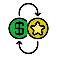 Poster - Bonus convert coin icon. Outline bonus convert coin vector icon color flat isolated