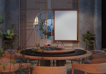 3D illustration mockup frame in japanese style room