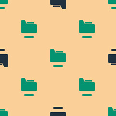 Poster - Green and black Document folder icon isolated seamless pattern on beige background. Accounting binder symbol. Bookkeeping management. Vector