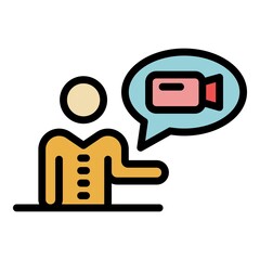 Poster - Video call icon. Outline video call vector icon color flat isolated