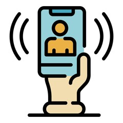 Poster - Phone video call icon. Outline phone video call vector icon color flat isolated