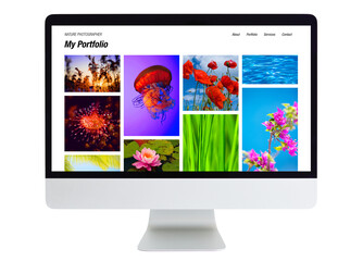 Wall Mural - Isolated desktop computer with nature photography portfolio on the screen