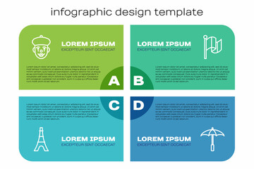 Wall Mural - Set line Eiffel tower, French mime, Umbrella for beach and Flag France. Business infographic template. Vector