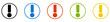Bunter Banner mit 5 farbigen Icons: Ausrufezeichen, Warnung, Vorsicht, Fehler oder Alarm