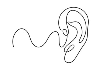 Wall Mural - Human ear continuous one line drawing. World deaf day single line concept. Minimalist vector illustration.