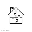 modular house icon, engineering, building housing, home at the prefab panels, puzzle construction, future architecture, thin line symbol - editable stroke vector illustration