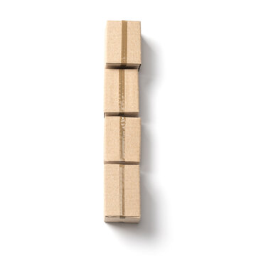 Letter I. Alphabet from cardboard boxes for delivery isolated on white background