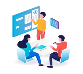 Poster - the work team holds a meeting to make a concept of work