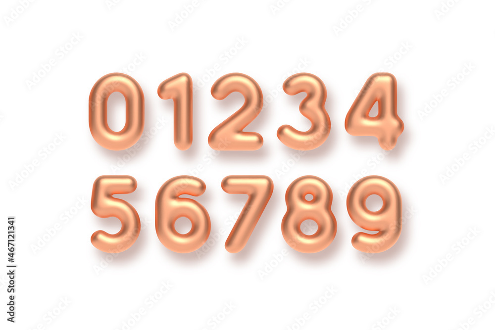 Copper numbers vector set. 3d realistic metal characters. Decorative ...
