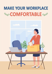 Poster - Find new job poster flat vector template. Hired for work. Brochure, booklet one page concept design with cartoon characters. Make your workplace comfortable flyer, leaflet with copy space