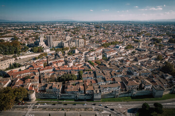 Wall Mural - Aerial view of the old city Avignon, Le Pont Saint Benezet and Palais des Papes in Avignon, France