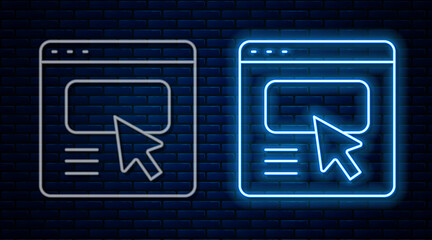 Glowing neon line UI or UX design icon isolated on brick wall background. Vector