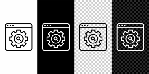Set line Browser setting icon isolated on black and white, transparent background. Adjusting, service, maintenance, repair, fixing. Vector