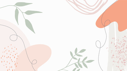 Poster - Organic pink brown tan nude floral abstract shapes background with hand drawn texture, brush, leave and minimalist style. Abstract minimal hand drawn background.