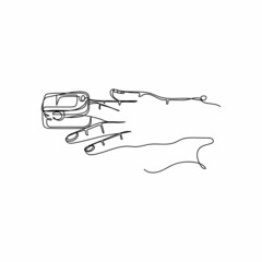 Sticker - Vector continuous one single line drawing icon of finger pulse oximeter in silhouette on a white background. Linear stylized.