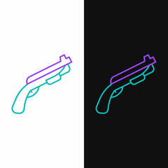 Poster - Line Police shotgun icon isolated on white and black background. Hunting shotgun. Colorful outline concept. Vector