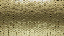 Polished, Hexagonal Wall Background With Tiles. Gold, Tile Wallpaper With Luxurious, 3D Blocks. 3D Render
