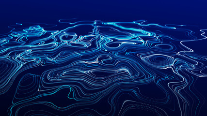 Poster - flow of particles. big data visualization. digital technology wave. futuristic cyberspace. abstract 