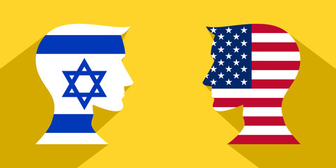 Wall Mural - face to face concept. usa vs israel. vector illustration