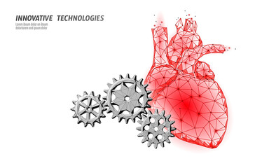 3D medicine heart medicine treatment. Human health diagnostics vascular organ system pill vitamins. Cardiology heart protect concept. Low poly vector illustration