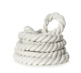 Wall Mural - Bundle of cotton rope on white background. Organic material