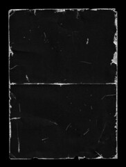 old black empty aged damaged paper poster cardboard photo card. rough grunge shabby scratched torn r