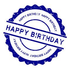 Wall Mural - Grunge blue happy birthday word round rubber seal stamp on white background