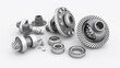Disassembled differential. Bearings with gears on white background. 3d Render